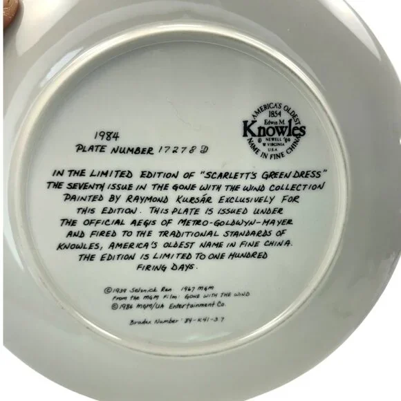 Gone With The Wind "Scarlett's Green Dress" Plate Vintage 1984  8.5" by Knowles - Picture 5 of 7